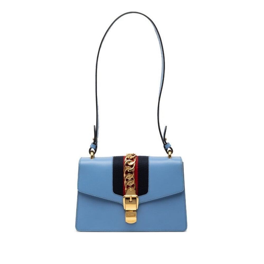 Gucci Leather Sylvie Shoulder Bag Blue